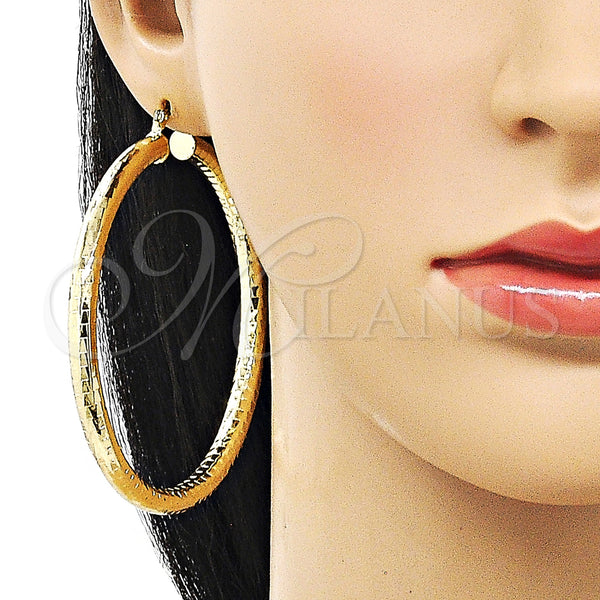 Gold Filled Hoop Earrings — Extra Large Hoop Hollow Design Diamond Cutting 02. — alternate product view — SKU 156944 | Oro Laminado aretes de aro — Extra Large Hoop Hollow diseño Diamond Cutting 02. — SKU 156944