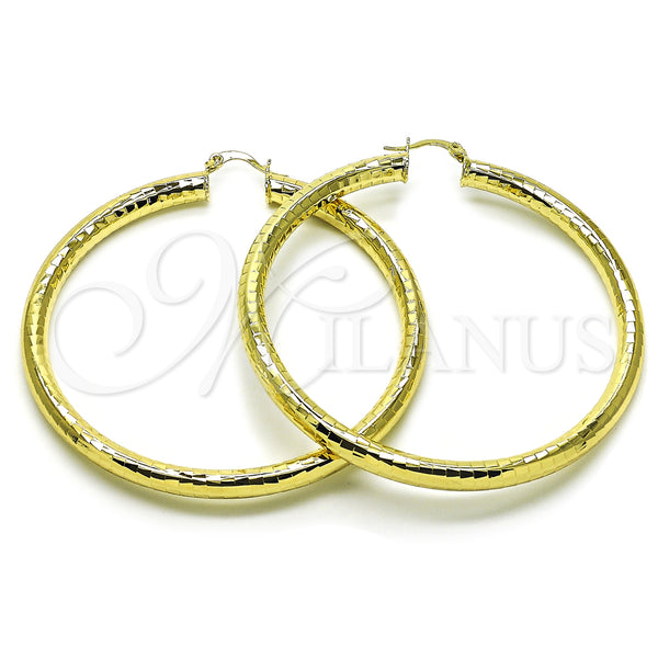 Gold Filled Hoop Earrings — Extra Large Hoop Hollow Design Diamond Cutting 02. — main product view — SKU 156944 | Oro Laminado aretes de aro — Extra Large Hoop Hollow diseño Diamond Cutting 02. — SKU 156944