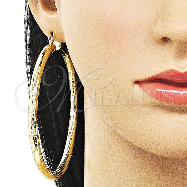 Gold Filled Hoop Earrings — Extra Large Hoop Hollow Design Diamond Cutting 02. — alternate product view — SKU 156945 | Oro Laminado aretes de aro — Extra Large Hoop Hollow diseño Diamond Cutting 02. — SKU 156945