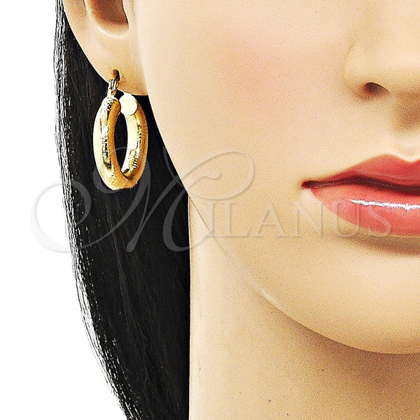 Gold Filled Hoop Earrings — Medium Hoop Hollow Design Diamond Cutting 02. — alternate product view — SKU 156946 | Oro Laminado aretes de aro — Medium Hoop Hollow diseño Diamond Cutting 02. — SKU 156946