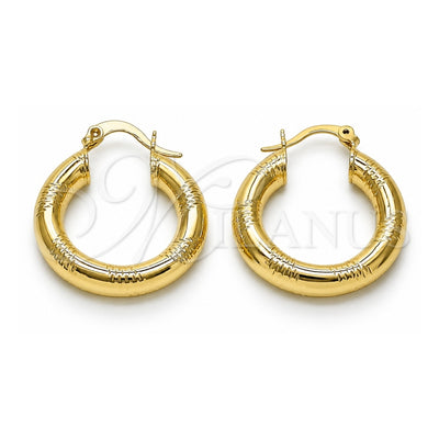 Oro Laminado Medium Hoop, Gold Filled Style Hollow Design, Diamond Cutting Finish, Golden Finish, 02.170.0309.25