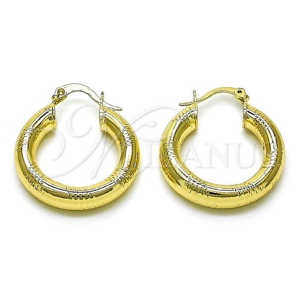 Gold Filled Hoop Earrings — Medium Hoop Hollow Design Diamond Cutting 02. — main product view — SKU 156946 | Oro Laminado aretes de aro — Medium Hoop Hollow diseño Diamond Cutting 02. — SKU 156946