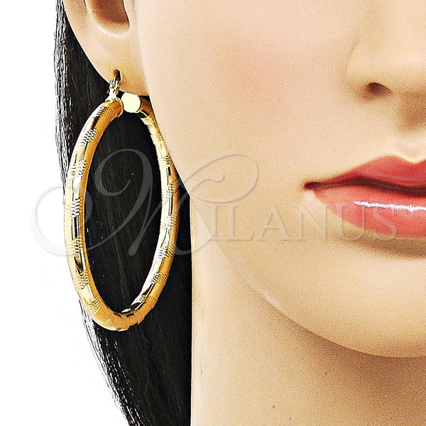 Gold Filled Hoop Earrings — Large Hoop Hollow Design Diamond Cutting 02. — alternate product view — SKU 156947 | Oro Laminado aretes de aro — Large Hoop Hollow diseño Diamond Cutting 02. — SKU 156947