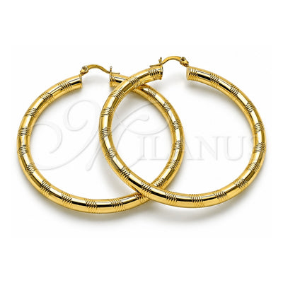 Oro Laminado Large Hoop, Gold Filled Style Hollow Design, Diamond Cutting Finish, Golden Finish, 02.170.0309.60