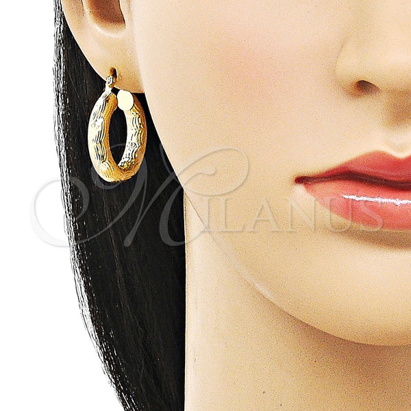 Gold Filled Hoop Earrings — Medium Hoop Hollow Design Diamond Cutting 02. — alternate product view — SKU 156948 | Oro Laminado aretes de aro — Medium Hoop Hollow diseño Diamond Cutting 02. — SKU 156948