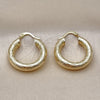 Oro Laminado Medium Hoop, Gold Filled Style Hollow Design, Diamond Cutting Finish, Golden Finish, 02.213.0225.25