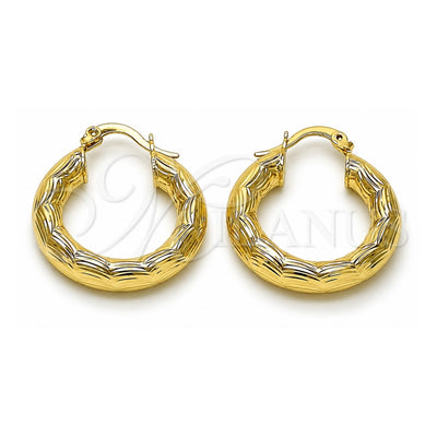 Oro Laminado Medium Hoop, Gold Filled Style Hollow Design, Diamond Cutting Finish, Golden Finish, 02.213.0225.25