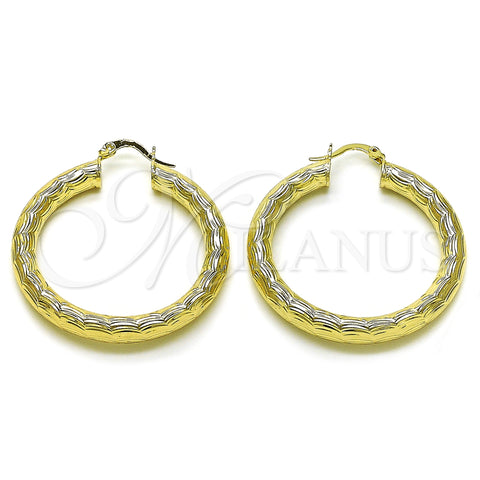 Oro Laminado Medium Hoop, Gold Filled Style Hollow Design, Diamond Cutting Finish, Golden Finish, 02.213.0225.40