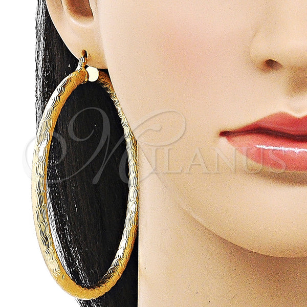 Gold Filled Hoop Earrings — Extra Large Hoop Hollow Design Diamond Cutting 02. — alternate product view — SKU 156950 | Oro Laminado aretes de aro — Extra Large Hoop Hollow diseño Diamond Cutting 02. — SKU 156950