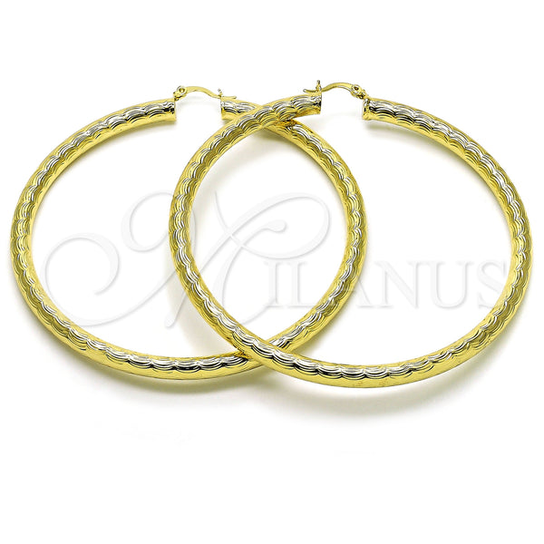Gold Filled Hoop Earrings — Extra Large Hoop Hollow Design Diamond Cutting 02. — main product view — SKU 156950 | Oro Laminado aretes de aro — Extra Large Hoop Hollow diseño Diamond Cutting 02. — SKU 156950