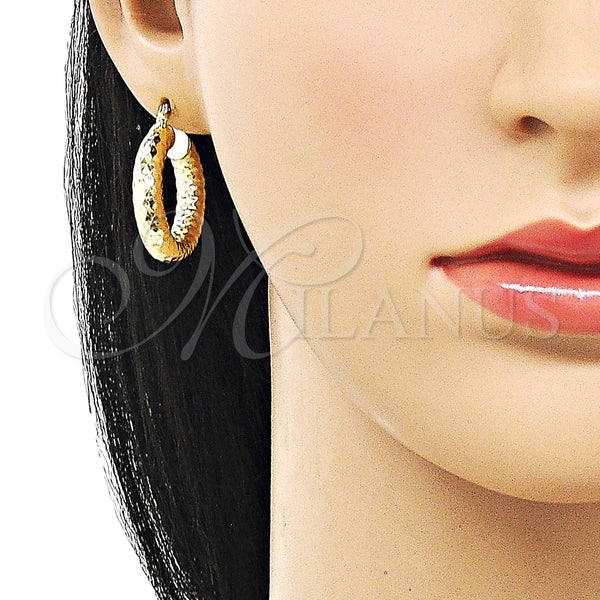 Gold Filled Hoop Earrings — Medium Hoop Hollow Design Diamond Cutting 02. — alternate product view — SKU 156951 | Oro Laminado aretes de aro — Medium Hoop Hollow diseño Diamond Cutting 02. — SKU 156951