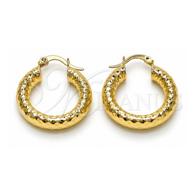 Oro Laminado Medium Hoop, Gold Filled Style Hollow Design, Diamond Cutting Finish, Golden Finish, 02.213.0312.25