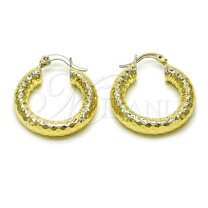 Gold Filled Hoop Earrings — Medium Hoop Hollow Design Diamond Cutting 02. — main product view — SKU 156951 | Oro Laminado aretes de aro — Medium Hoop Hollow diseño Diamond Cutting 02. — SKU 156951