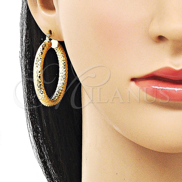 Gold Filled Hoop Earrings — Medium Hoop Hollow Design Diamond Cutting 02. — alternate product view — SKU 156952 | Oro Laminado aretes de aro — Medium Hoop Hollow diseño Diamond Cutting 02. — SKU 156952