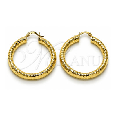 Oro Laminado Medium Hoop, Gold Filled Style Hollow Design, Diamond Cutting Finish, Golden Finish, 02.213.0312.40
