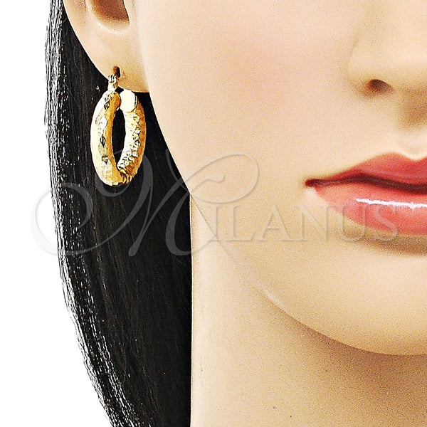 Gold Filled Hoop Earrings — Medium Hoop Hollow Design Diamond Cutting 02. — alternate product view — SKU 156953 | Oro Laminado aretes de aro — Medium Hoop Hollow diseño Diamond Cutting 02. — SKU 156953