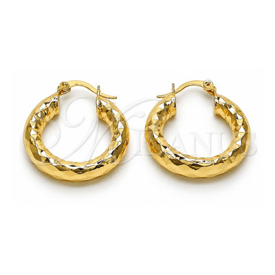 Oro Laminado Medium Hoop, Gold Filled Style Hollow Design, Diamond Cutting Finish, Golden Finish, 02.170.0312.25
