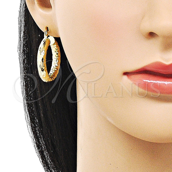 Gold Filled Hoop Earrings — Medium Hoop Hollow Design Diamond Cutting 02. — alternate product view — SKU 156954 | Oro Laminado aretes de aro — Medium Hoop Hollow diseño Diamond Cutting 02. — SKU 156954