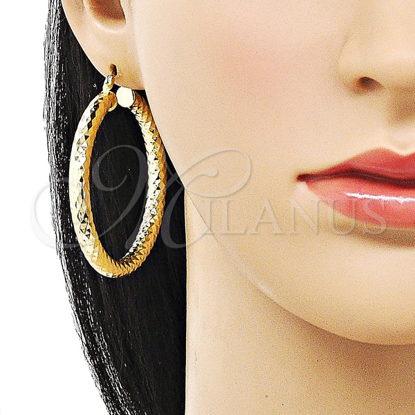 Gold Filled Hoop Earrings — Large Hoop Hollow Design Diamond Cutting 02. — alternate product view — SKU 156956 | Oro Laminado aretes de aro — Large Hoop Hollow diseño Diamond Cutting 02. — SKU 156956