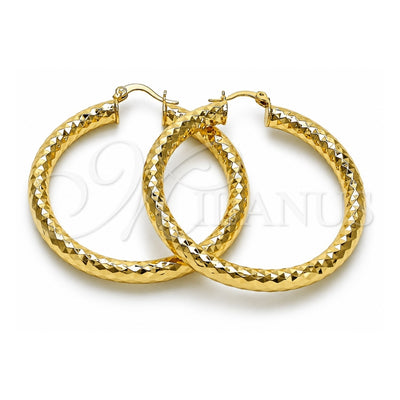 Oro Laminado Large Hoop, Gold Filled Style Hollow Design, Diamond Cutting Finish, Golden Finish, 02.170.0312.50