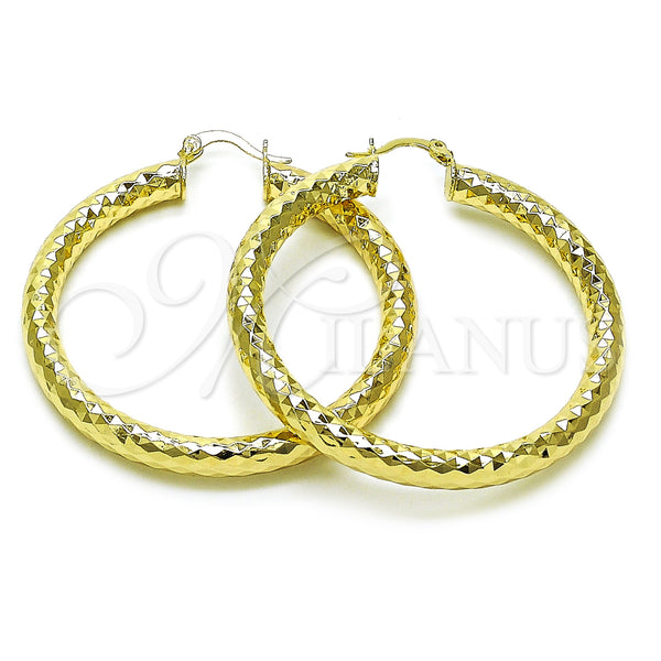 Gold Filled Hoop Earrings — Large Hoop Hollow Design Diamond Cutting 02. — main product view — SKU 156956 | Oro Laminado aretes de aro — Large Hoop Hollow diseño Diamond Cutting 02. — SKU 156956