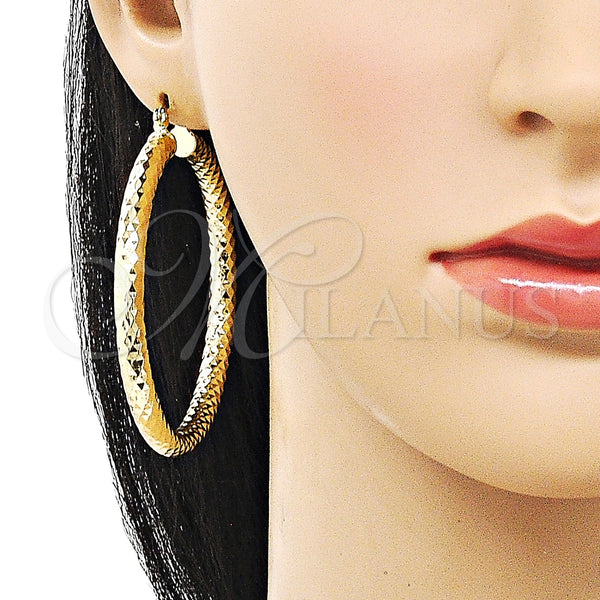 Gold Filled Hoop Earrings — Large Hoop Hollow Design Diamond Cutting 02. — alternate product view — SKU 156957 | Oro Laminado aretes de aro — Large Hoop Hollow diseño Diamond Cutting 02. — SKU 156957