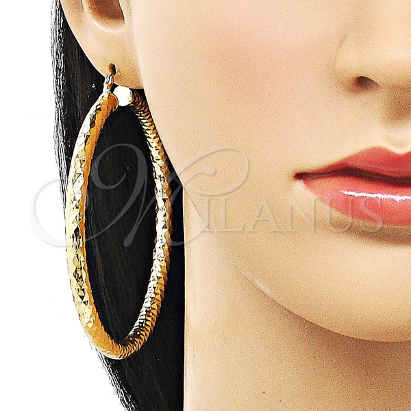 Gold Filled Hoop Earrings — Extra Large Hoop Hollow Design Diamond Cutting 02. — alternate product view — SKU 156958 | Oro Laminado aretes de aro — Extra Large Hoop Hollow diseño Diamond Cutting 02. — SKU 156958