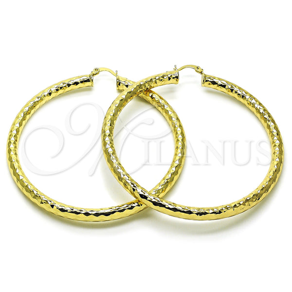 Gold Filled Hoop Earrings — Extra Large Hoop Hollow Design Diamond Cutting 02. — main product view — SKU 156958 | Oro Laminado aretes de aro — Extra Large Hoop Hollow diseño Diamond Cutting 02. — SKU 156958