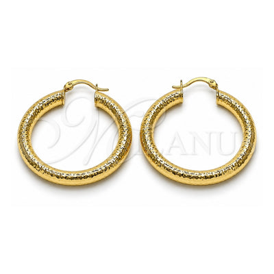 Oro Laminado Medium Hoop, Gold Filled Style Hollow Design, Diamond Cutting Finish, Golden Finish, 02.213.0756.40
