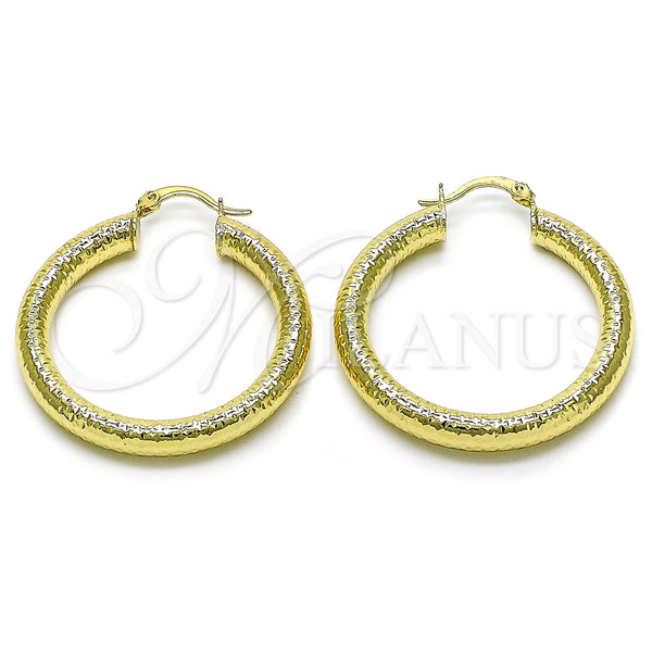 Gold Filled Hoop Earrings — Medium Hoop Hollow Design Diamond Cutting 02. — main product view — SKU 156959 | Oro Laminado aretes de aro — Medium Hoop Hollow diseño Diamond Cutting 02. — SKU 156959