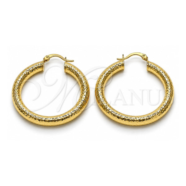 Oro Laminado Medium Hoop, Gold Filled Style Hollow Design, Diamond Cutting Finish, Golden Finish, 02.213.0756.40