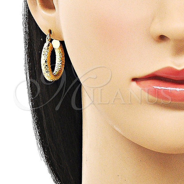Gold Filled Hoop Earrings — Medium Hoop Hollow Design Diamond Cutting 02. — alternate product view — SKU 156960 | Oro Laminado aretes de aro — Medium Hoop Hollow diseño Diamond Cutting 02. — SKU 156960
