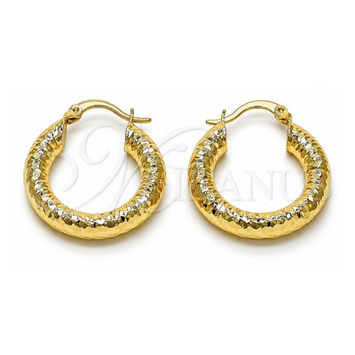 Oro Laminado Medium Hoop, Gold Filled Style Hollow Design, Diamond Cutting Finish, Golden Finish, 02.213.0224.25
