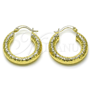 Gold Filled Hoop Earrings — Medium Hoop Hollow Design Diamond Cutting 02. — main product view — SKU 156960 | Oro Laminado aretes de aro — Medium Hoop Hollow diseño Diamond Cutting 02. — SKU 156960
