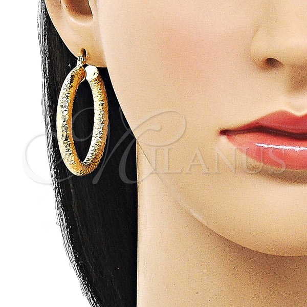 Gold Filled Hoop Earrings — Medium Hoop Hollow Design Diamond Cutting 02. — alternate product view — SKU 156961 | Oro Laminado aretes de aro — Medium Hoop Hollow diseño Diamond Cutting 02. — SKU 156961