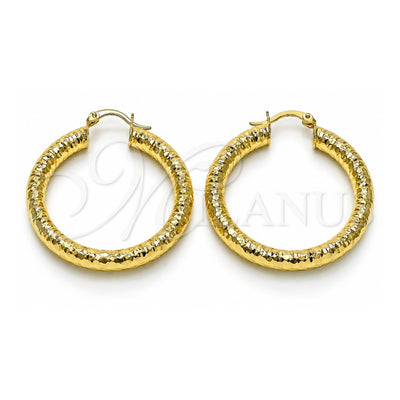 Oro Laminado Medium Hoop, Gold Filled Style Hollow Design, Diamond Cutting Finish, Golden Finish, 02.213.0224.40
