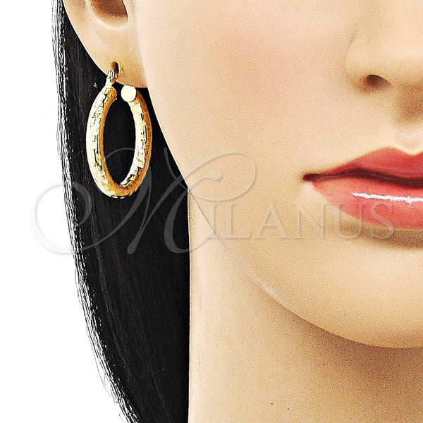 Gold Filled Hoop Earrings — Medium Hoop Hollow Design Diamond Cutting 02. — alternate product view — SKU 156962 | Oro Laminado aretes de aro — Medium Hoop Hollow diseño Diamond Cutting 02. — SKU 156962