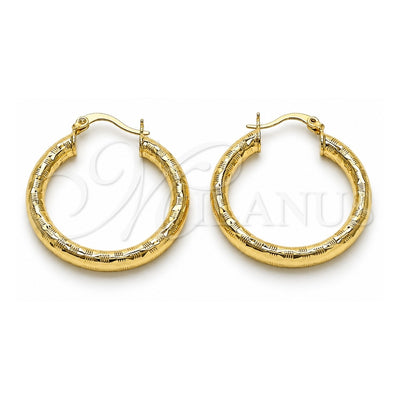 Oro Laminado Medium Hoop, Gold Filled Style Hollow Design, Diamond Cutting Finish, Golden Finish, 02.213.0757.30