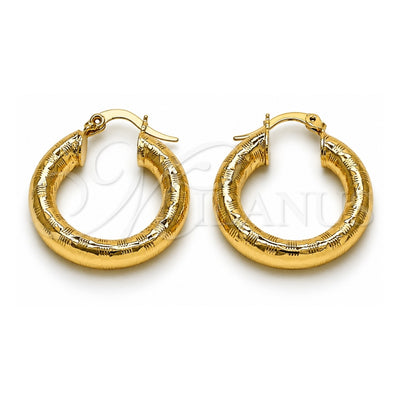 Oro Laminado Medium Hoop, Gold Filled Style Hollow Design, Diamond Cutting Finish, Golden Finish, 02.213.0313.25