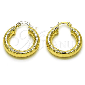 Gold Filled Hoop Earrings — Medium Hoop Hollow Design Diamond Cutting 02. — main product view — SKU 156963 | Oro Laminado aretes de aro — Medium Hoop Hollow diseño Diamond Cutting 02. — SKU 156963