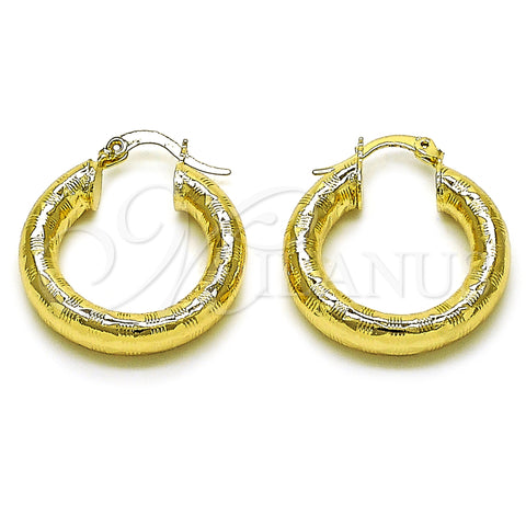 Oro Laminado Medium Hoop, Gold Filled Style Hollow Design, Diamond Cutting Finish, Golden Finish, 02.213.0313.25