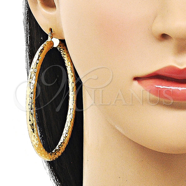 Gold Filled Hoop Earrings — Extra Large Hoop Hollow Design Diamond Cutting 02. — alternate product view — SKU 156964 | Oro Laminado aretes de aro — Extra Large Hoop Hollow diseño Diamond Cutting 02. — SKU 156964