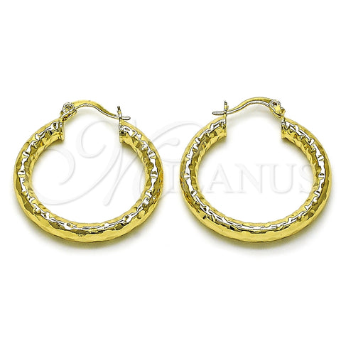 Oro Laminado Medium Hoop, Gold Filled Style Hollow Design, Diamond Cutting Finish, Golden Finish, 02.213.0758.30