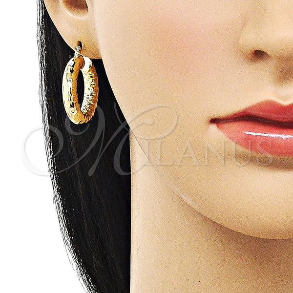 Gold Filled Hoop Earrings — Medium Hoop Hollow Design Diamond Cutting 02. — alternate product view — SKU 156966 | Oro Laminado aretes de aro — Medium Hoop Hollow diseño Diamond Cutting 02. — SKU 156966