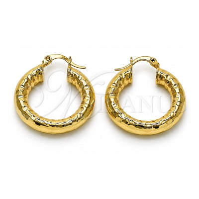 Oro Laminado Medium Hoop, Gold Filled Style Hollow Design, Diamond Cutting Finish, Golden Finish, 02.213.0759.25