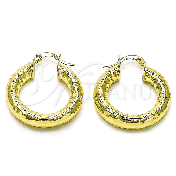 Gold Filled Hoop Earrings — Medium Hoop Hollow Design Diamond Cutting 02. — main product view — SKU 156966 | Oro Laminado aretes de aro — Medium Hoop Hollow diseño Diamond Cutting 02. — SKU 156966