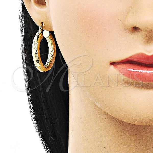 Gold Filled Hoop Earrings — Medium Hoop Hollow Design Diamond Cutting 02. — alternate product view — SKU 156967 | Oro Laminado aretes de aro — Medium Hoop Hollow diseño Diamond Cutting 02. — SKU 156967