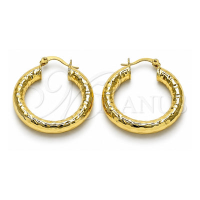 Oro Laminado Medium Hoop, Gold Filled Style Hollow Design, Diamond Cutting Finish, Golden Finish, 02.213.0759.30