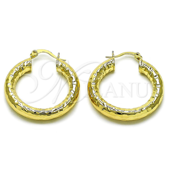 Gold Filled Hoop Earrings — Medium Hoop Hollow Design Diamond Cutting 02. — main product view — SKU 156967 | Oro Laminado aretes de aro — Medium Hoop Hollow diseño Diamond Cutting 02. — SKU 156967