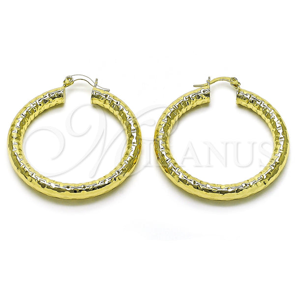 Gold Filled Hoop Earrings — Medium Hoop Hollow Design Diamond Cutting 02. — main product view — SKU 156968 | Oro Laminado aretes de aro — Medium Hoop Hollow diseño Diamond Cutting 02. — SKU 156968